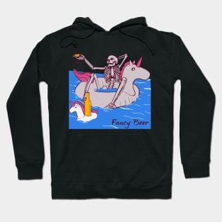 Funny Skeleton Sitting On A Unicorn In A Pool Drinking Fancy Beer Hoodie